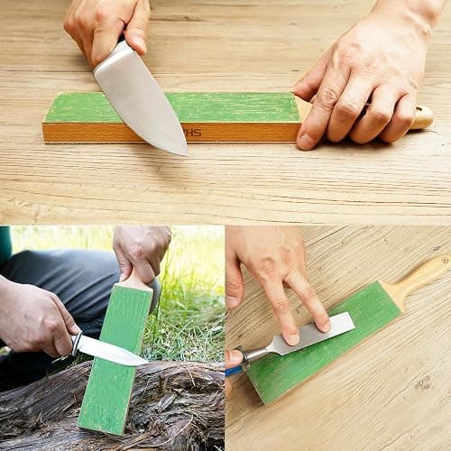 SHARPAL 205H Double-sided Leather Strop (Genuine Cowhide) 13.2" x 2.4" Kit with 2 Oz. Polishing Compound & Angle Guide, Knife Stropping Block for Sharpening & Honing Knives tools, Woodcarving Chisels thumbnail 6