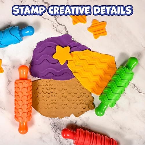 READY 2 LEARN Paint and Dough Texture Rollers, Set of 4 | Patterned Rolling Pins for Kids, Craft Accessories and Art Tools, Original Colors thumbnail 6