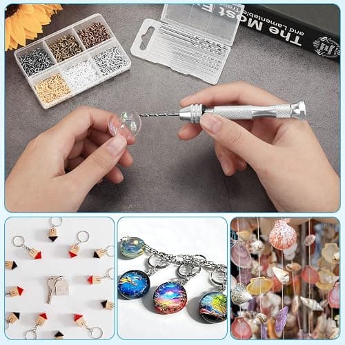 Shynek Pin Vise Hand Drill Set, Manual Hand Drill with 600PCS Small Screw Eye Hooks and 10 Different Sizes Drill Bits for Keychain, Jewelry Making and Crafts thumbnail 7