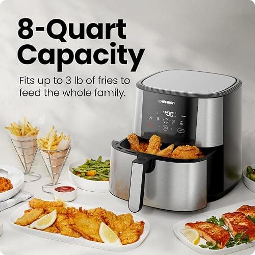 Chefman TurboFry® Touch Air Fryer, XL 8-Qt Family Size, One-Touch Digital Control Presets, French Fries, Chicken, Meat, Fish, Nonstick Dishwasher-Safe Parts, Automatic Shutoff, Stainless Steel thumbnail 4