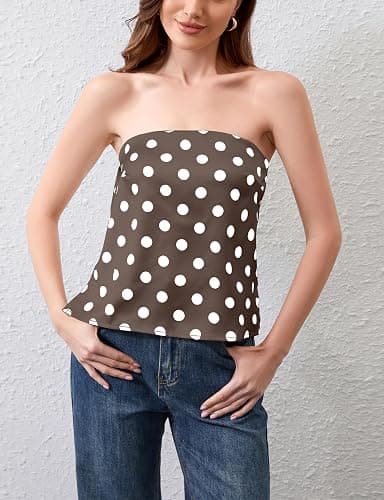 AIHUKOCY Women Polka Dot Tube Bandeau Strapless Sleeveless Backless Tank Top Polka Dots Peplum Y2k Tube Shirt Tops thumbnail 4