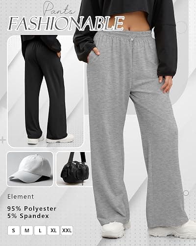 Neer 3 Pack Womens Wide Leg Sweatpants Elastic High Waisted Baggy Long Pant Casual Lounge Yoga Drawstring Jogger with Pockets thumbnail 6