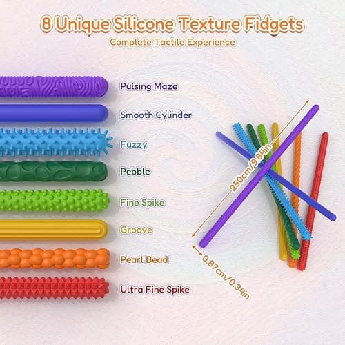 Sensory Sticks Fidget Toy for Kids Adult,8Pcs Bendable Textured Flexible Fidget Stick for Anxiety Autistic ADHD,Calm Down Travel Essentials Toys, Quiet Fidgets for Classroom Must Have thumbnail 6