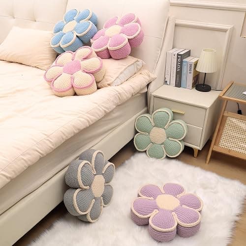 Nmkopzy Flower Pillow Daisy Flower Shaped Decorative Preppy Throw Pillows,16" Cute Fluffy Soft Floor Cushion for Sofa Couch Bed Room Bedroom Decor Aesthetic (1, Lavender, 16 Inch) - 16 Inch - Lavender - 1 thumbnail 5