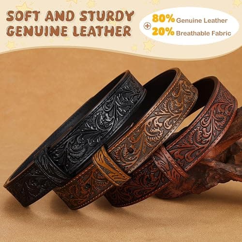 SANSTHS Kids Western Belt for Boys Girls Genuine Leather Cowboy Cowgirl Belts with Detachable Buckle for Jeans Western Gifts thumbnail 4