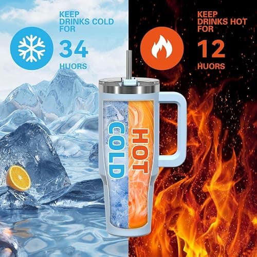 40 oz Tumbler with Handle,Tumbler with Lid and Straw,Double Wall Insulated Cup Stainless Steel Travel Mug(Cold for 34 Hours),Water Bottle for Iced Tea,Coffee,Cold Beverages(Blue) thumbnail 4