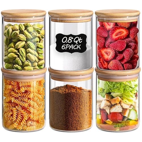 ComSaf 0.8 Qt Glass Food Storage Jars Set of 6, Clear Glass Storage Containers with Lids, Pantry Organization Jar, Spice Jar, Blooming Tea, Coffee and Sugar Container, Small Canister Set for Kitchen - Image 1