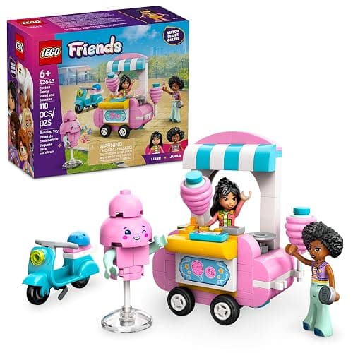 LEGO Friends Cotton Candy Stand and Scooter - Building Toy Pretend Play Set for Kids, Girls and Boys, Ages 6+ - with 2 Minidolls, Wheelable Food Cart and Accessories - Gift Idea for Birthday - 42643 - Image 1