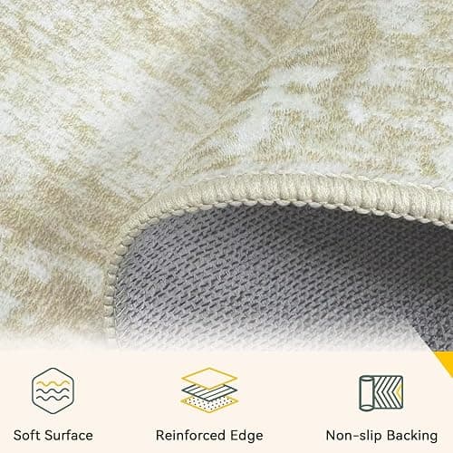 RELEANY Washable Area Rugs 5'x7' Non-Slip Modern Abstract Soft for Living Room Entryway Bedroom Nursery, Print Pattern, Beige Cream Brown thumbnail 5