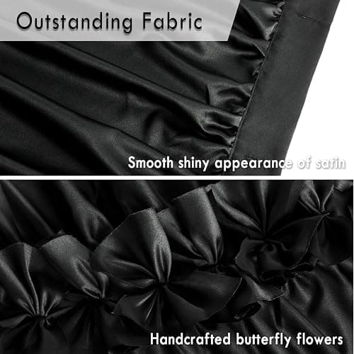 Homechoice Decor Black Ruffle Shower Curtain, Vintage Handcrafted Bow Tie Bath Curtain for Master Bathroom, Ruched Satin Bathroom Curtain with 12 Buttonholes, 72" W x 84" H (LQ-10) - Black - 72"W x 84"L (Pack of 1) thumbnail 6