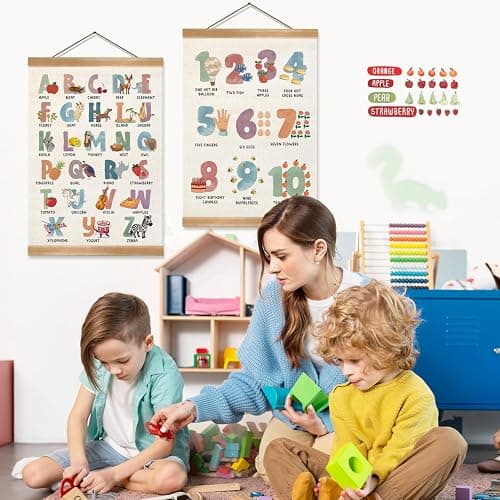 ZTGDA Cute Alphabet Numbers Poster Set of 2, Alphabet Numbers Wall Art, ABC Banner Poster, Wall Hanging Decor for Toddler Room Playroom Nursery Wall Classroom Decor 12x16In(ABC+123) thumbnail 4