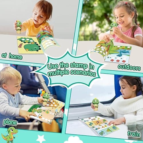 Fozcmisw Sticker Stempel, 24-Seitiges Aktivitätenblock mit 300 Aufkleber, Aufkleberstempel Kinder Fidget Bastelspielzeug,Reisespielzeug für Kleinkinder ab 3 4 5 6 Jahren-Dinosaurierpaket thumbnail 5