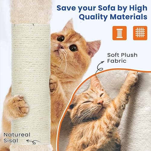ABCPET Cat Tree 82 in Multi-Level Cat Tower for Indoor Cats, Heavy Duty Large Cat Tree with Sisal Scratching Posts, Hammock, 2 Perches, 2 Condos, 2 Hanging Baskets, Beige thumbnail 6