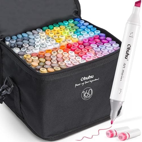 Ohuhu Alcohol Markers - Double Tipped Art Marker Set for Artist Illustration -160 Colors- Chisel & Fine Dual Tips- Oahu of Ohuhu Markers - Refillable - Image 1