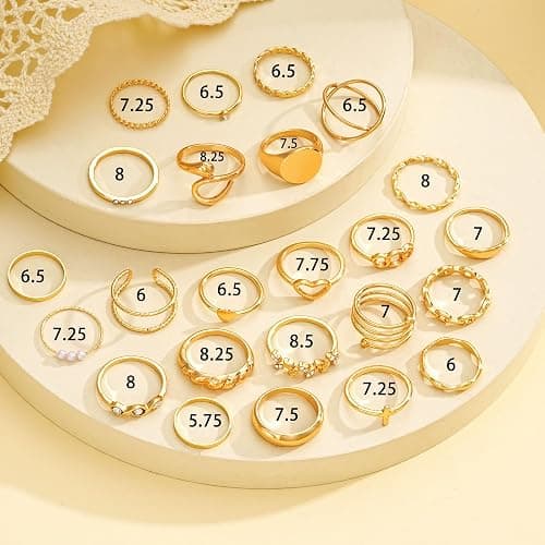 FAXHION 24 Pcs Gold Stackable Rings for Women, Knuckle Rings Chunky Gold Ring Set Dainty Stacking Cute Rings, Multiple Sizes Cute Jewelry Set Gift thumbnail 5