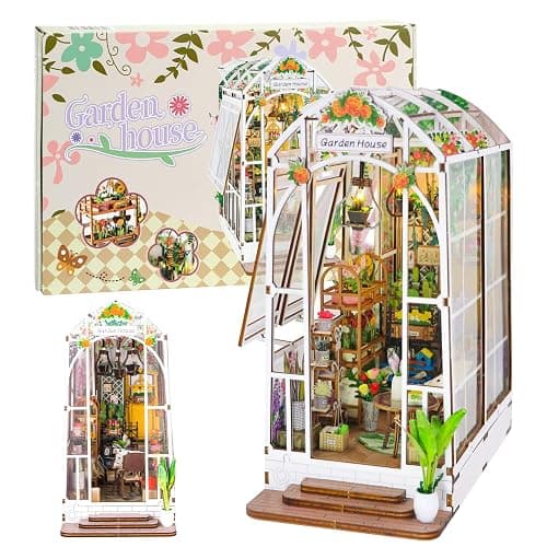 Book Nook Kits for Adults, Miniature House Dollhouse Kit for Teens, DIY Crafts for Adults, Bookshelf Decor Garden House with LED Light, Gifts for Family and Friends - Image 1