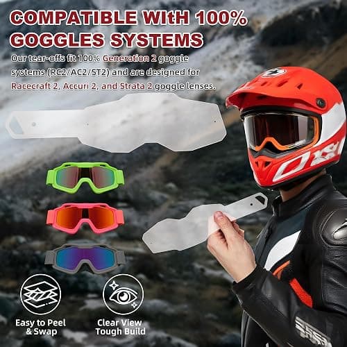 AGSISK 100 Percent Goggles Tear Offs for RC2/AC2/ST2/Strata2/Racecraft2/Accuri2 Gen 2 | Residue-Free MX Lens Protection thumbnail 2