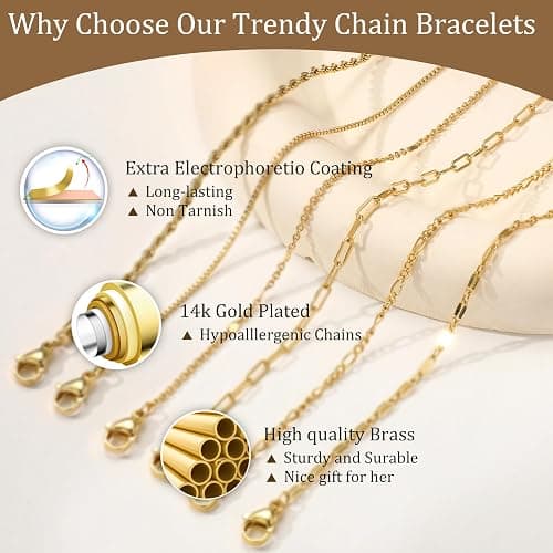 Freekiss Gold Stack Bracelets for Women | Dainty Thin Bracelet Set Trendy 14K Gold Plated Waterproof Bracelets for Women thumbnail 5