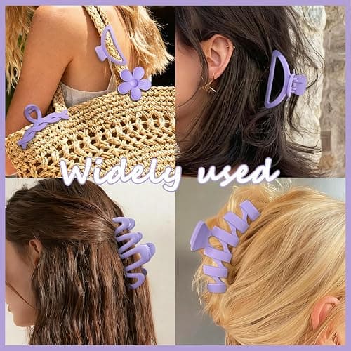 12 Pcs Claw Clips, Multi-Shapes Hair Clips for Women Girls, Non-Slip Large Jaw Claw Clips for Thick Thin Curly Hair Accessories (Purple) thumbnail 7
