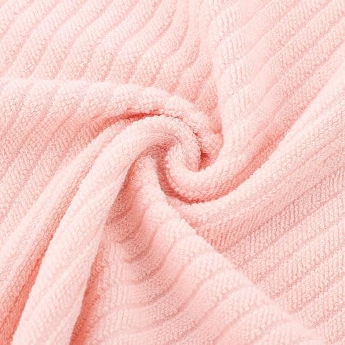 PiccoCasa Set of 2, Pink Ribbed Hand Towels for Bathroom 13 x 29 Inch 100% Cotton Soft Absorbent Soft Feeling Fast Drying Towels Hotel Spa Towel Face Towel - Pink thumbnail 6