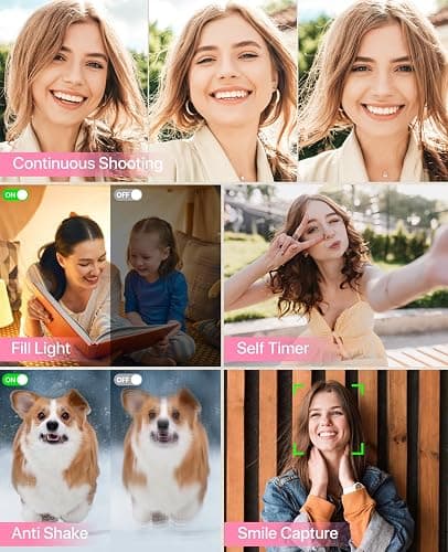 Digital Camera, 4K Vlogging Camera for YouTube Autofocus Cameras for Photography with 16X Digital Zoom, 48MP Compact Point and Shoot Digital Camera for Teens Adult with 32GB SD Card, 2 Batteries-Pink thumbnail 6