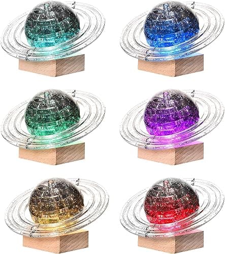 3D Crystal Puzzle, 3D Saturn Puzzle DIY Assembly Brain Teaser with Light-Up Wood Base, Plastic Crystal Fun Model Toy Gift Decoration for Adults Age 14 and Up, 40 Pieces, Grey thumbnail 4