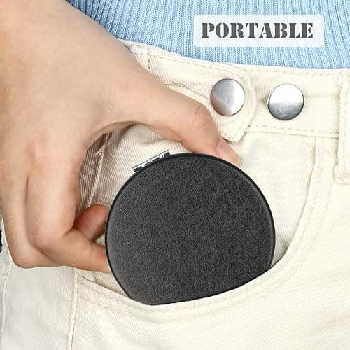 Elegant Compact Vanity Makeup Mirror for Men Women Girls, Black Round Travel Cosmetic Mirrors for Pocket Purse Wallet Handbag, Portable 1X/2X Magnifying Handheld Beauty Mirror Double-Sided thumbnail 7