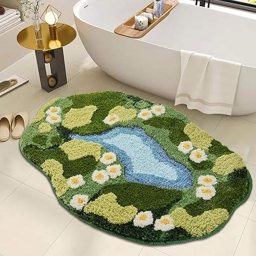 Sisher Moss Bath Mat,Cute Green Bathroom Rug Thick Bathroom Rugs Runner Rug Long Absorbent Non Slip Microfiber Rugs for Shower Floor, Sink, Bedroom, Home Accessories Decor, Moss Green 31"×21" - Image 1
