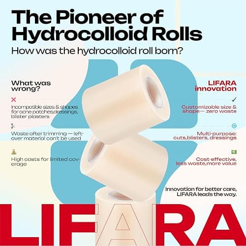 LIFARA Hydrocolloid Roll for Wound Care - Cut-to-Size, Hydrocolloid Patch Bandages with Self-Adhesive, Ultra Absorbent & Waterproof, First Aid Kit Essential (11.8mil/ 0.3mm Thickness, 2in*8ft) thumbnail 2
