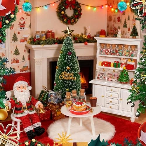 Rileryan 1:12 Scale Mini Christmas House Accessories Kit Christmas Miniatures Decorations Miniature Wooden Furnitures Bookshelf Desk Chair thumbnail 2