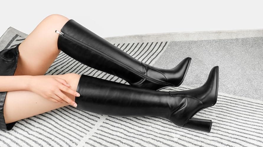 COLETER Women's Knee High Boots Pointed Toe Chunky Gogo Boots Zipper Block Heeled Tall Dress Boots thumbnail 3