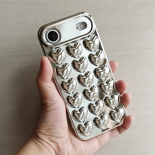 DMaos for iPhone 16 Plus Case for Women, 3D Pop Bubble Heart Gel Cover, Cute Girly for iPhone16 Plus 6.7 inch - Silver thumbnail 9