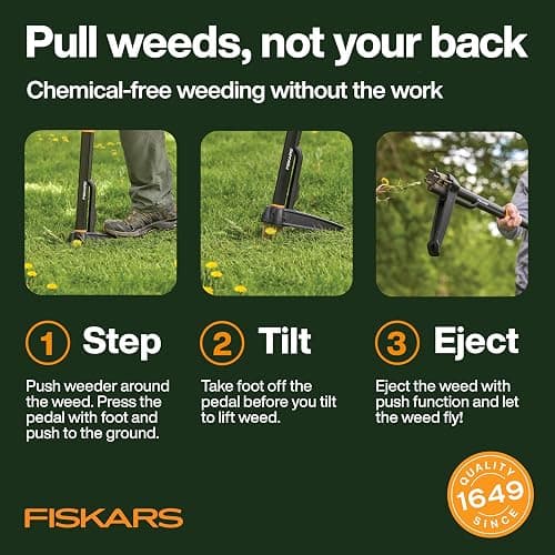 Fiskars 4-Claw Stand Up Weed Puller Tool, Gardening Hand Weeding Tool with 39" Long Ergonomic Handle with Easy-Eject Mechanism thumbnail 3