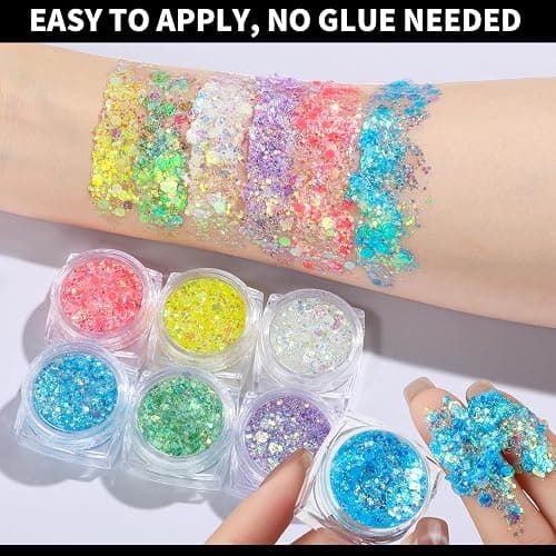 Teenitor 6 Colors Glow in The Dark Glitter Gel, Face Glitter Gel, Body Glitter Hair Glitter for Carnival Makeup UV Black Light Party Cheer Raves Festivals thumbnail 7