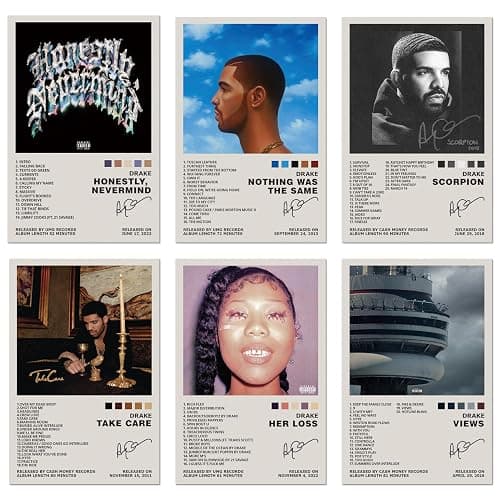 Lidy Set of 6 Drake Poster Music Album Cover Posters Set Merch Wall Art Decor Canvas Poster Gifts 8x12 inch (20x30cm, Unframed) - Image 1