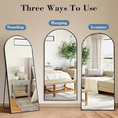 DUMOS Arched Full Length Mirror, 56"x21" Full Body Floor Standing Mirror with Aluminum Frame and Shatter Proorf Nano Glass, Modern Wall Hanging Leaning for Living Room, Home Decor, Black thumbnail 5