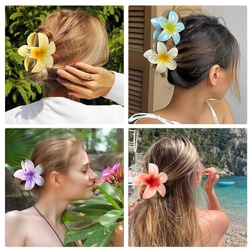 HAPTIME 10 Pack Flower Claw Clips for Women, Preppy Hair Clips, Plumeria Hair Clip, Hawaiian Flower Hair Clips, Gifts for Women Teen Girls thumbnail 4