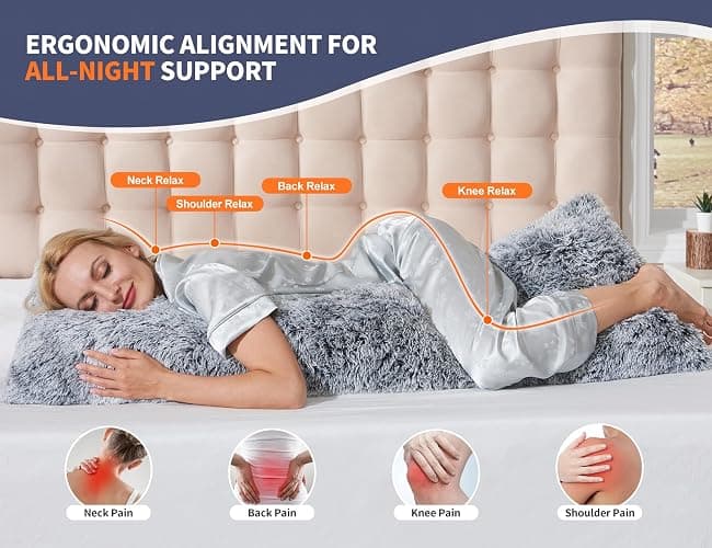 WSOFRLAC Fluffy Full Body Pillow, Long Pillow for Sleeping,Blue 20x54 | Large pillow, Removable Cover and Filling with Memory Foam for Sleeping Side Sleeper & Pregnancy Pillows, Machine Washable thumbnail 3