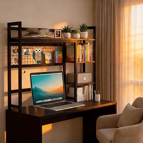 GYXZ Desktop Shelf, 32.3'' Desktop Organizer Shelf for Computer Monitor, 4 Tier Hutch Storage Rack for Home Office Dorm, Rustic Brown thumbnail 2