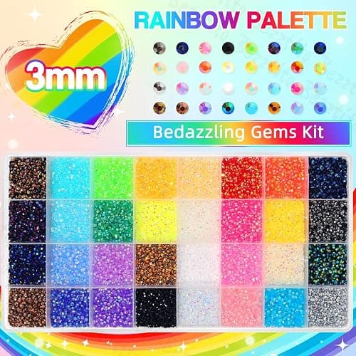 35000Pcs 3MM Colors Flatback Jelly Resin Rhinestones for Bedazzling, Bedazzler Kit with Rhinestones Crystal Gems, Colorful Gems Bedazzling for Crafting DIY Face Makeup Crafts Tumblers thumbnail 2