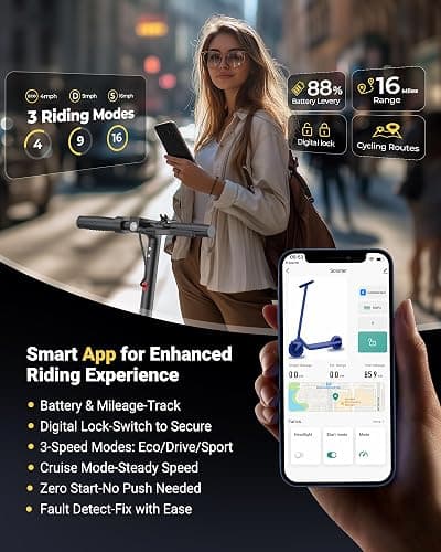 Electric Scooter for Adults & Teens, 350W Motor Up to 16 MPH, 12 Miles Range, 8.5" Honeycomb Tires, APP Control, Foldable E-Scooter with Dual Braking & LED Display, Lightweight Commuting Scooter thumbnail 2