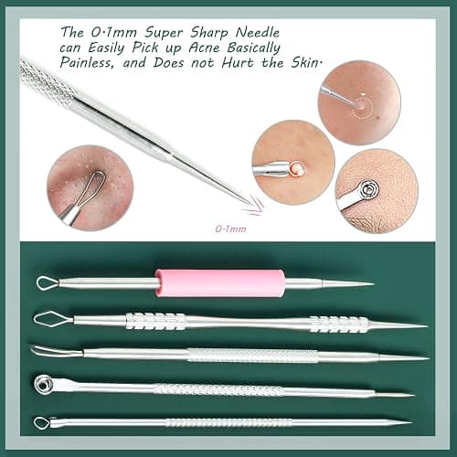 Blackhead Remover Tools, 16 PCS Pimple Popper Tool Kit, Acne Blackhead Tools for Blemish, 410 Premium Professional Stainless Acne Pimple Extractor Tool with Metal Box thumbnail 4