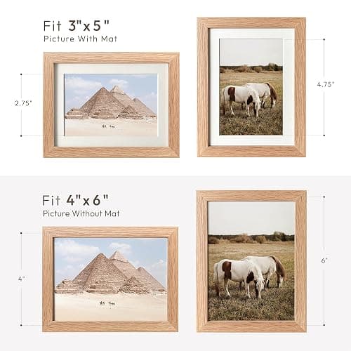 wallwisy 4x6 Picture Frame, Solid Oak Wood 4x6 Frames with Mat to 3x5 | 6x4 Natural Oak Frame, Wall and Tabletop Display, Horizontal or Vertical Display, Natural finish, Set of 2 thumbnail 3