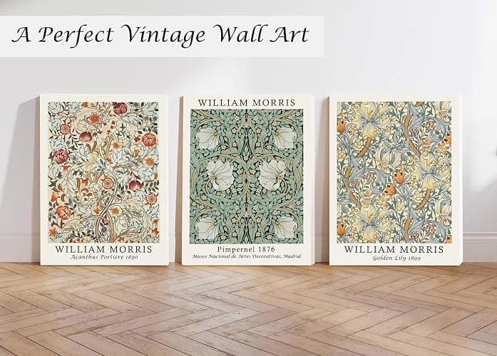 Induslyfe Framed Flower Wall Art Canvas Decor Set of 3, William Morris Wall Art Framed Prints Posters Mid Century Modern Art, Aesthetic Floral Botanical wall art for bedroom living room bathroom 12x16 thumbnail 3