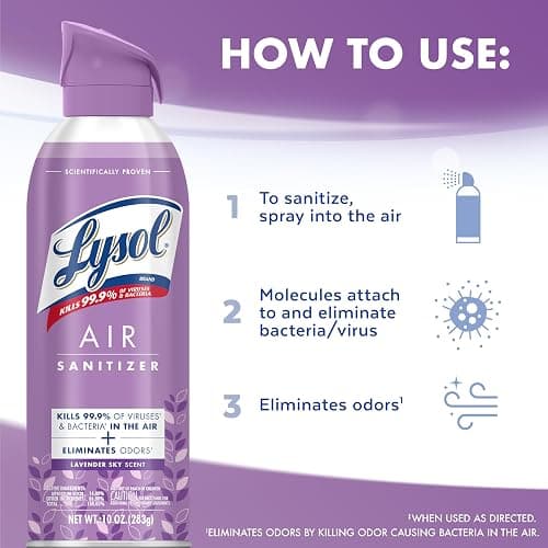Lysol Air Sanitizer Spray with Bacterial Odor Eliminator for Home & Office, Sanitizing Air Spray, Air Freshener Alternative, Simple Fresh + Cotton Blossom + Lavender Sky, 10 oz (Pack of 3) thumbnail 6