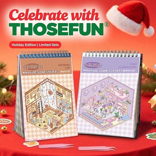 20 Sets DIY 3D Sticker Scene, Sticker Therapy Scenes Collection Book for Adults Stress Relief Pass The Time, Make Your Own House Miniature Cute Cartoon Animal Isometric Scene Funny Stickers for Kids thumbnail 9