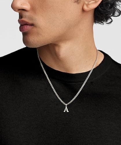 JIKASI Initial A-Z Letter Pendant Necklace for Men 18K Gold Plated Capital Initial Necklace Cuban Link Chain 4mm 20 Inch Jewelry Gift thumbnail 2