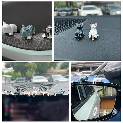LUFEEMGA 8PCS Mini Resin Cat Car Interior Accessories Dashboard Decorations, Mini Resin Cat Ornaments for Car Dashboard, Office Desk, Computer Monitor Decor thumbnail 6