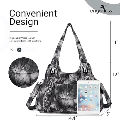 Angelkiss Purses and Handbags for Women Washed Vegan Leather Crossbody Hobo Satchel Shoulder Tote Purse thumbnail 3