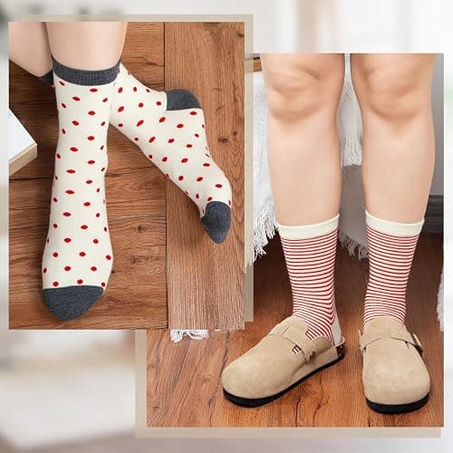 6 Pairs Cotton Crew Socks for Women, Breathable Novelty Funny Striped Dot Casual Cute Calf Socks Size 6-12 thumbnail 5